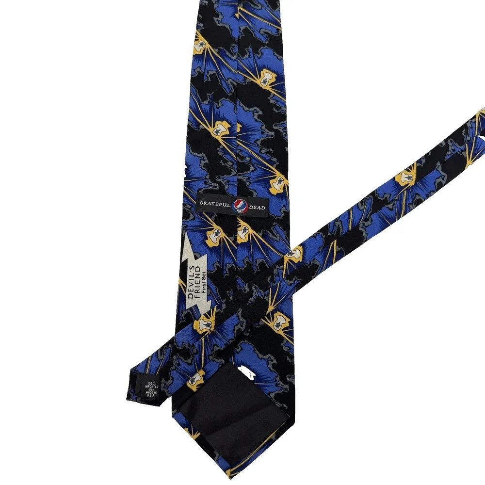 GRATEFUL DEAD Devil's Friend First Set Silk Tie Alien Blue Gold Vintage USA